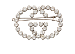 Gucci GG Large Crystal Hair Clip, Brass, Silver, MII, DB, 3*